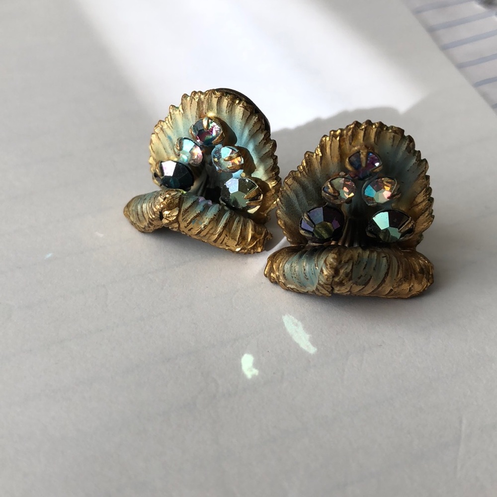 COPY - Vintage Triad clip on earrings aura borealis stones